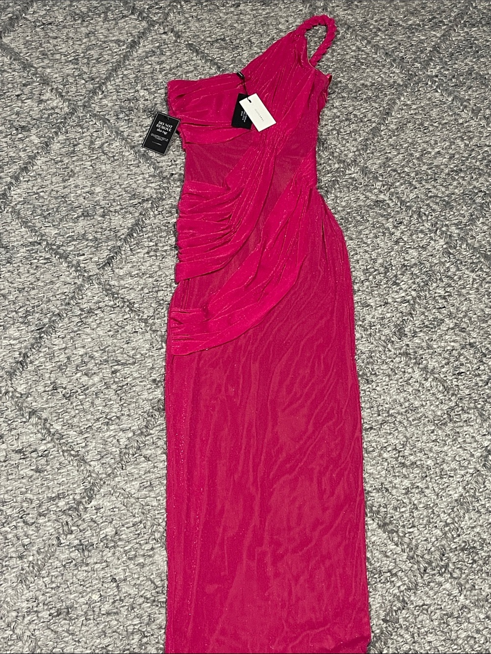 JLUXLABEL One-Shoulder Hot Pink Draped Evening Gown